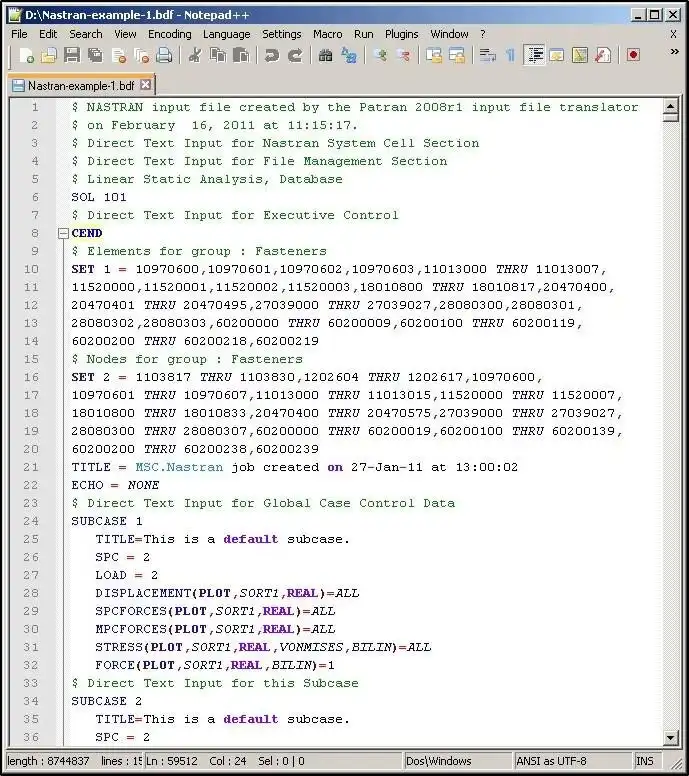 Download web tool or web app MSC Patran  Nastran Syntax Highlighting