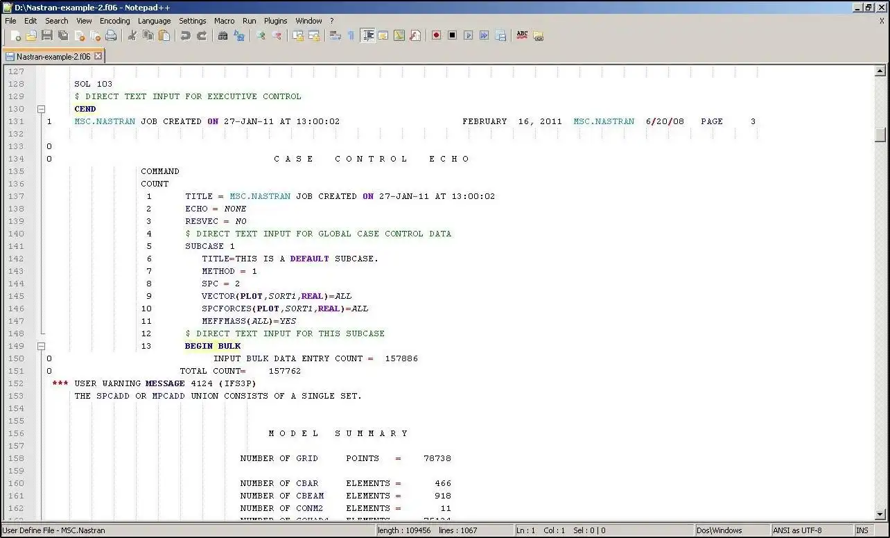 Download web tool or web app MSC Patran  Nastran Syntax Highlighting