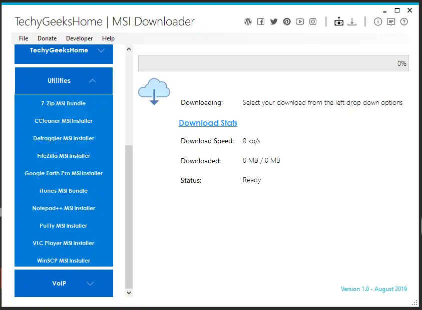 Muat turun alat web atau aplikasi web MSI Downloader