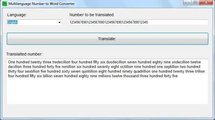 Download web tool or web app Multilanguage Number to Word