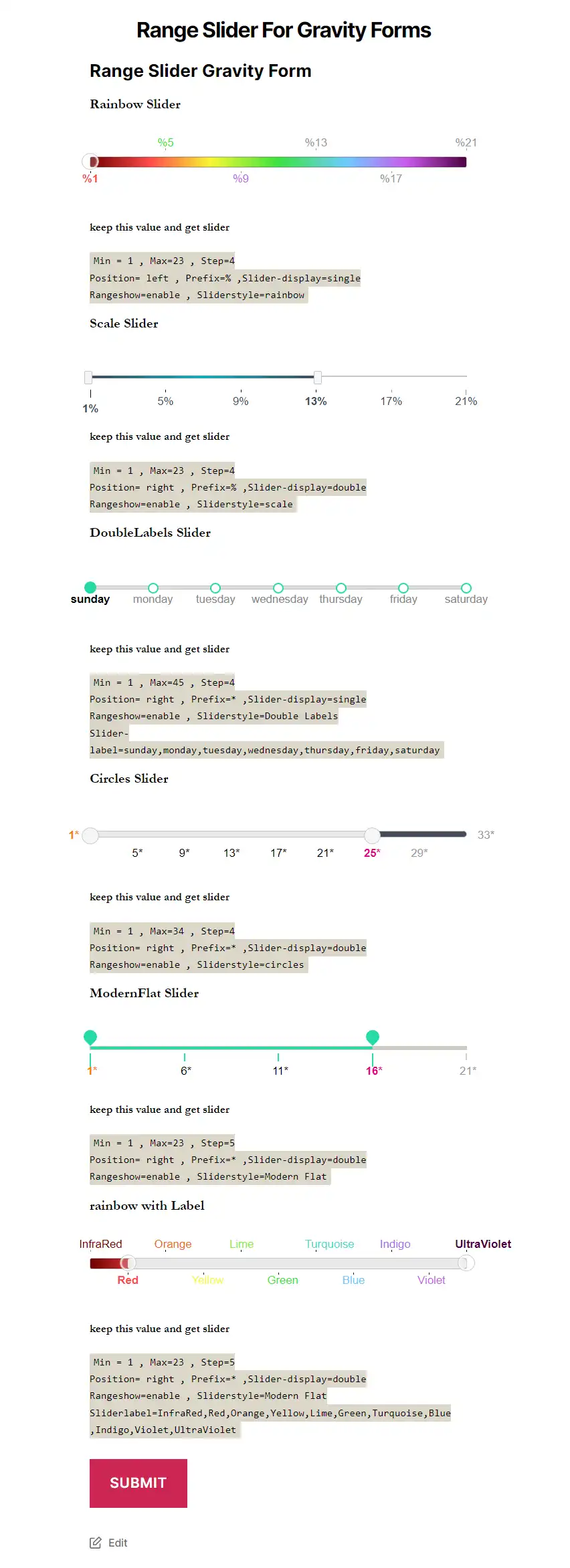 중력 양식을 위한 웹 도구 또는 웹 앱 다중 범위 슬라이더 다운로드