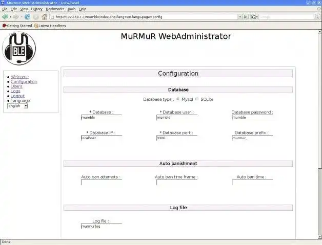 Download web tool or web app Murmur WebAdministrator