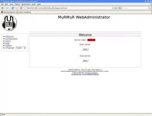 Laden Sie das Web-Tool oder die Web-App herunter Murmur WebAdministrator