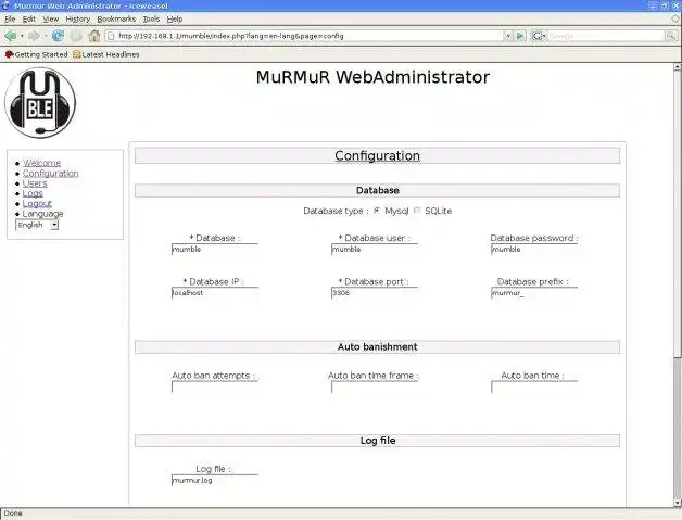 Scarica lo strumento Web o l'app Web Murmur WebAdministrator per l'esecuzione in Linux online