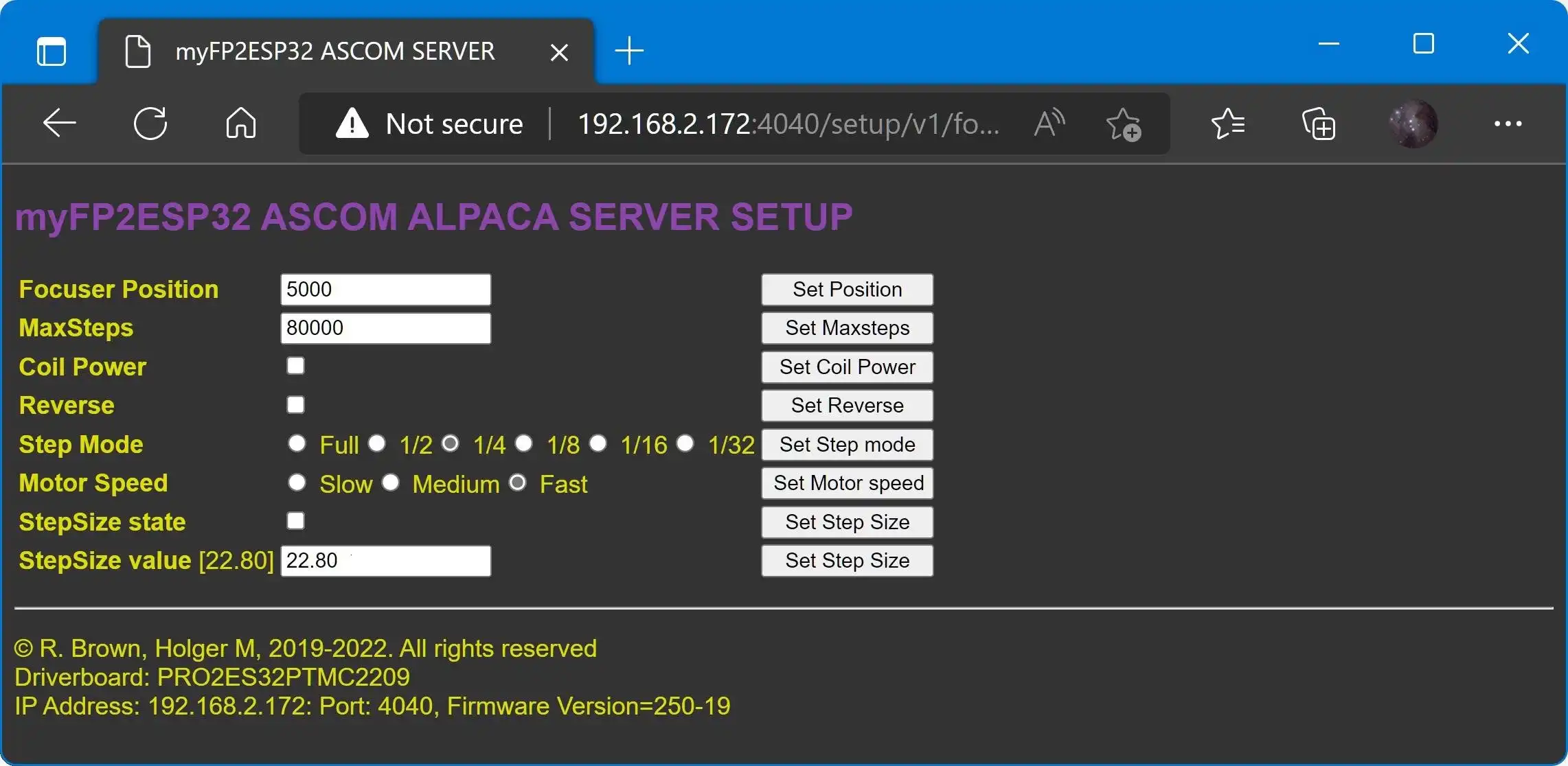 Descărcați instrumentul web sau aplicația web myFP2ESP32 WiFi Focus Controller