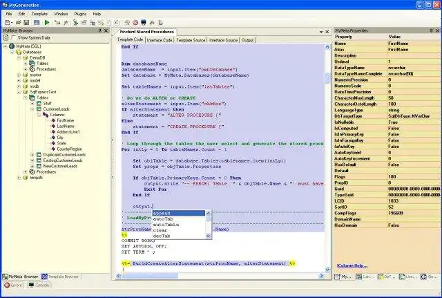 Download web tool or web app MyGeneration Code Generator