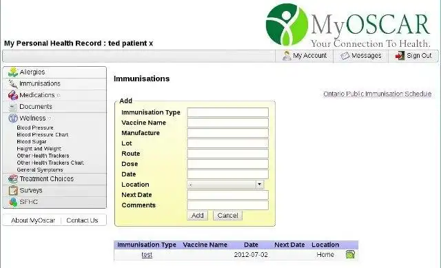 वेब टूल या वेब ऐप MyOSCAR डाउनलोड करें - व्यक्तिगत स्वास्थ्य रिकॉर्ड