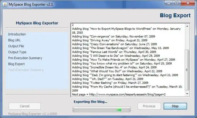 Download web tool or web app MySpace Blog Exporter
