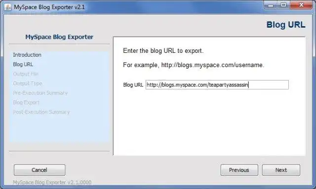 Download web tool or web app MySpace Blog Exporter