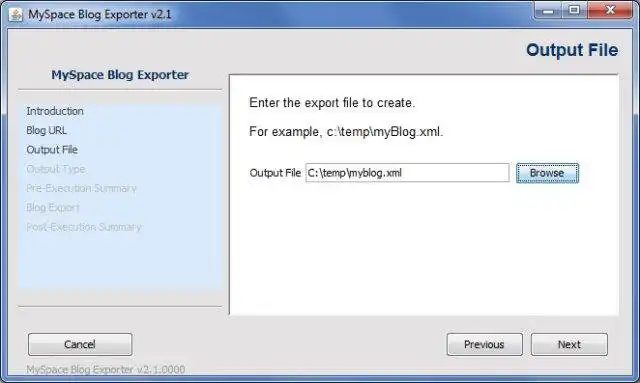 Загрузите веб-инструмент или веб-приложение MySpace Blog Exporter