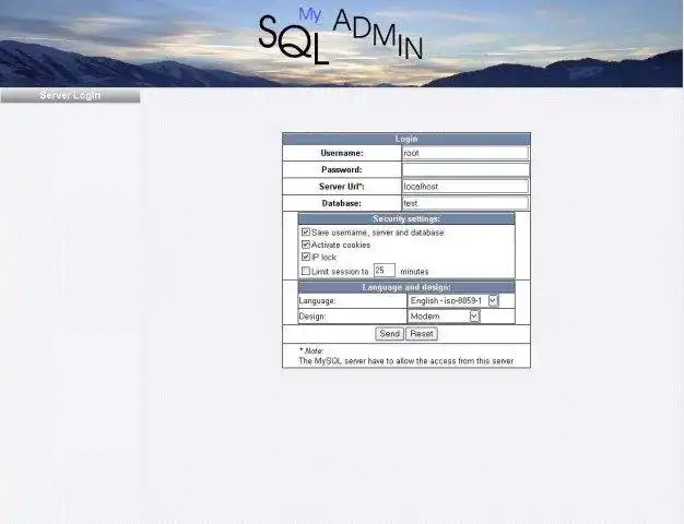 Загрузите веб-инструмент или веб-приложение MySQL-Admin