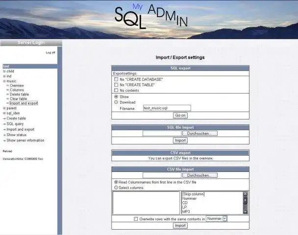 Download web tool or web app MySQL-Admin