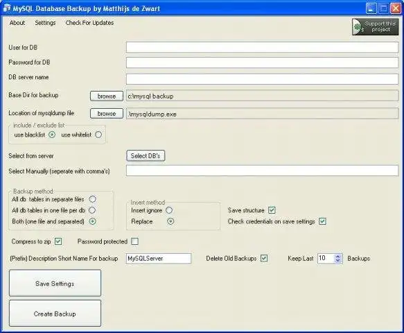 Download web tool or web app MySQL Backup Tool