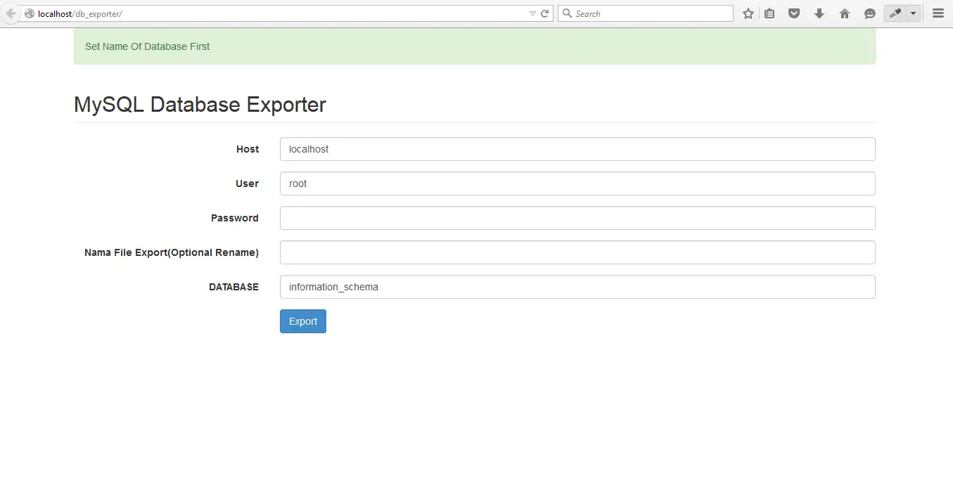 הורד כלי אינטרנט או אפליקציית אינטרנט Mysql DB Exporter