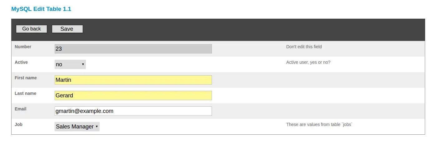 ดาวน์โหลดเครื่องมือเว็บหรือเว็บแอป MySQL Edit Table