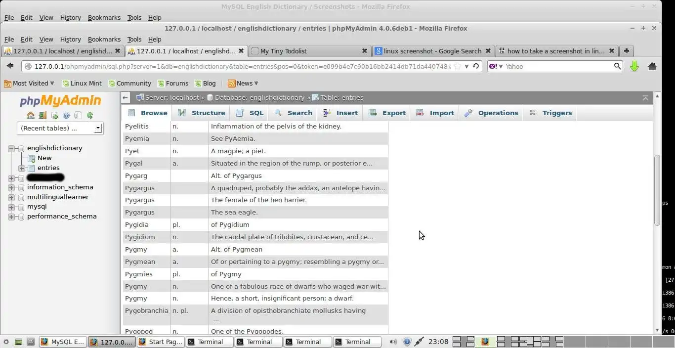 Download web tool or web app MySQL English Dictionary