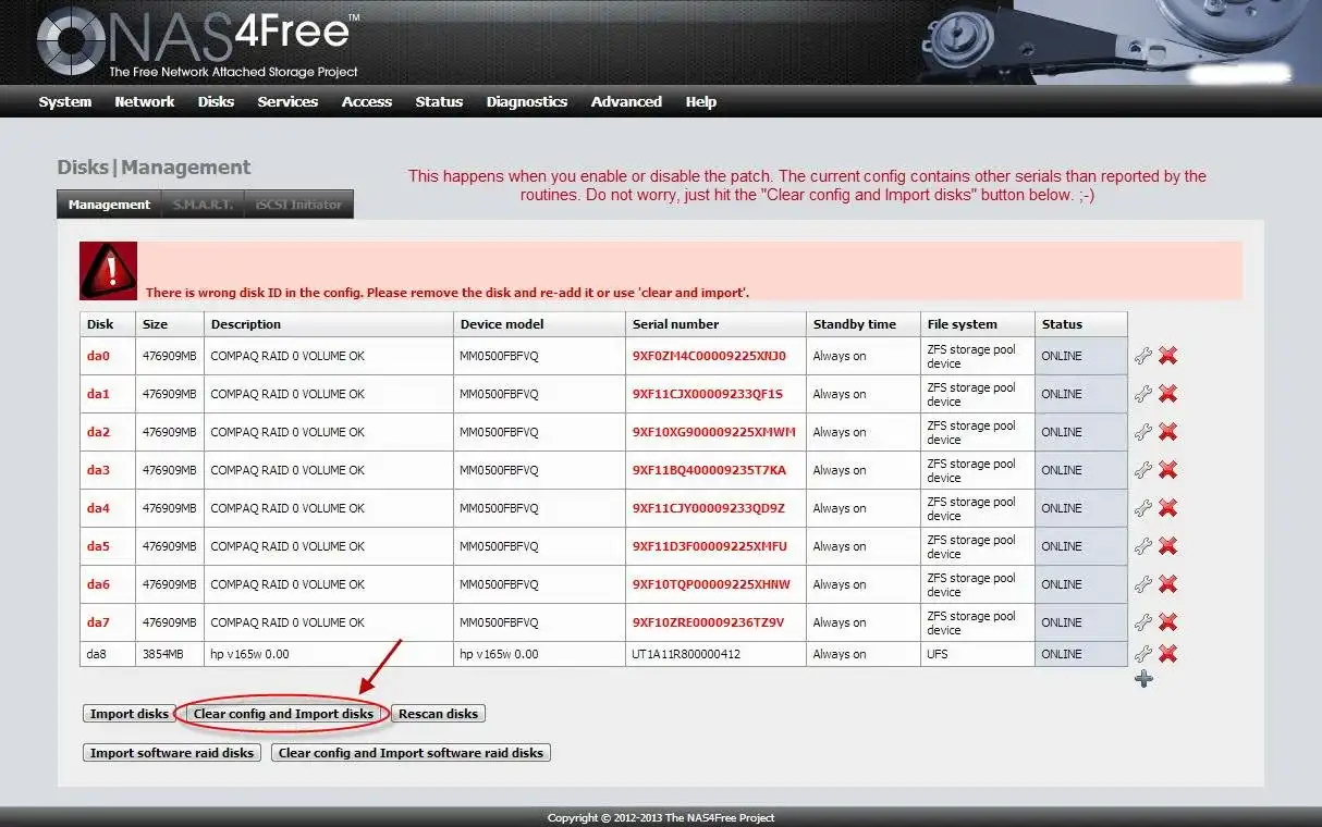 Завантажте веб-інструмент або веб-програму NAS4Free для виправлення рейд-контролера