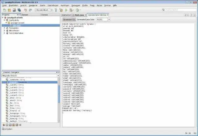ابزار وب یا برنامه وب Netbeans Java SQL Generator را دانلود کنید