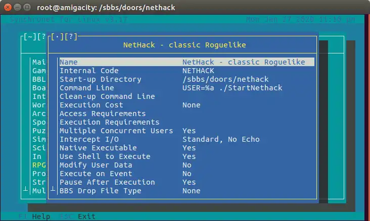 웹 도구 또는 웹 앱 Nethack SBBS Door를 다운로드하여 Linux 온라인에서 실행