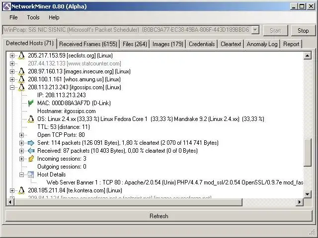 Download web tool or web app NetworkMiner packet analyzer