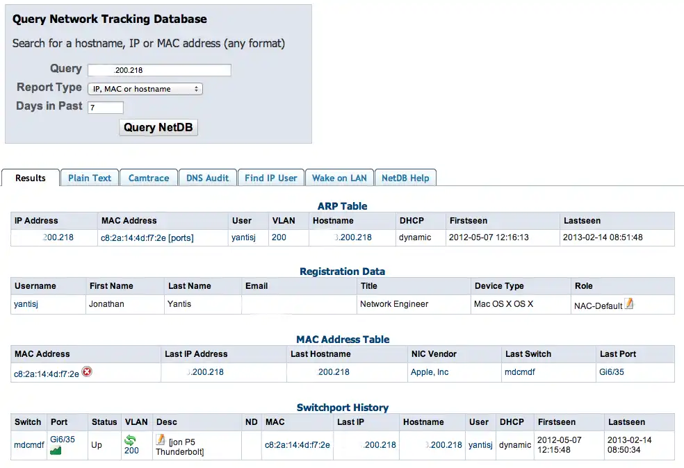 Download web tool or web app Network Tracking Database