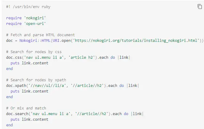 ابزار وب یا برنامه وب Nokogiri را دانلود کنید