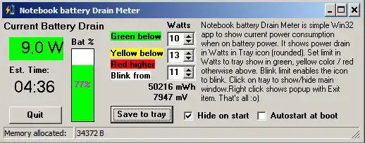 Download webtool of webapp Notebook batterij Drain Meter