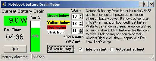 ดาวน์โหลดเครื่องมือเว็บหรือเว็บแอพ Notebook Battery Drain Meter