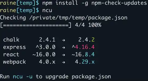 Download web tool or web app npm-check-updates