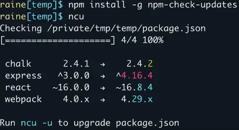 WebツールまたはWebアプリをダウンロードするnpm-check-updates