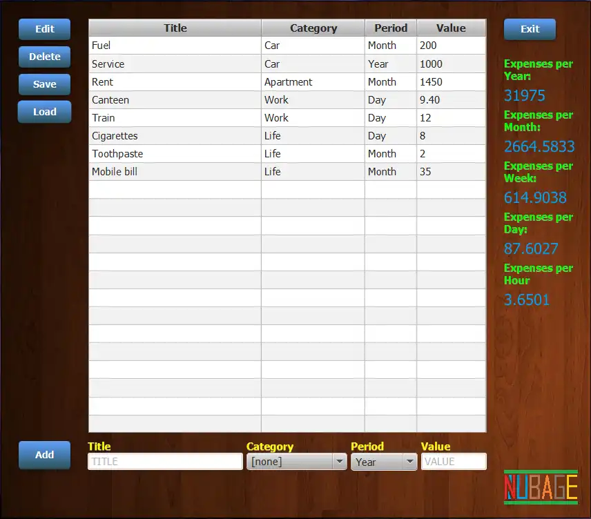 Mag-download ng web tool o web app Nubage - Expenses Calculator