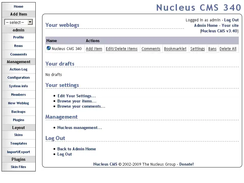 ابزار وب یا برنامه وب Nucleus CMS را دانلود کنید