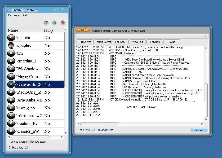 Download web tool or web app Nullsoft SHOUTcast Server 2.0  GUI