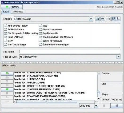 Télécharger l'outil Web ou l'application Web NW-E00x Mp3 File Manager