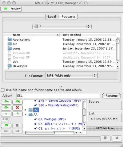 Download web tool or web app NW-E00x Mp3 File Manager