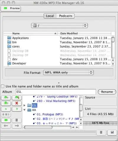 Download de webtool of webapp NW-E00x Mp3 File Manager