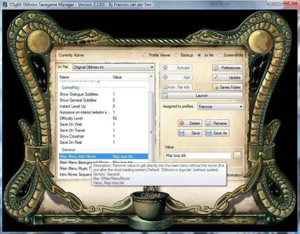 ดาวน์โหลดเครื่องมือเว็บหรือเว็บแอป Oblivion Savegame Manager เพื่อทำงานใน Windows ออนไลน์ผ่าน Linux ออนไลน์