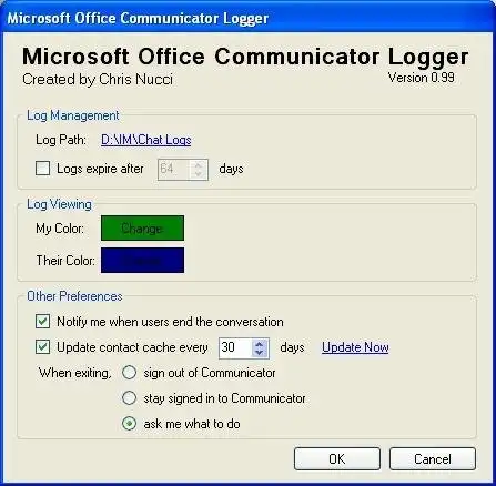 Download web tool or web app Office Communicator Logger