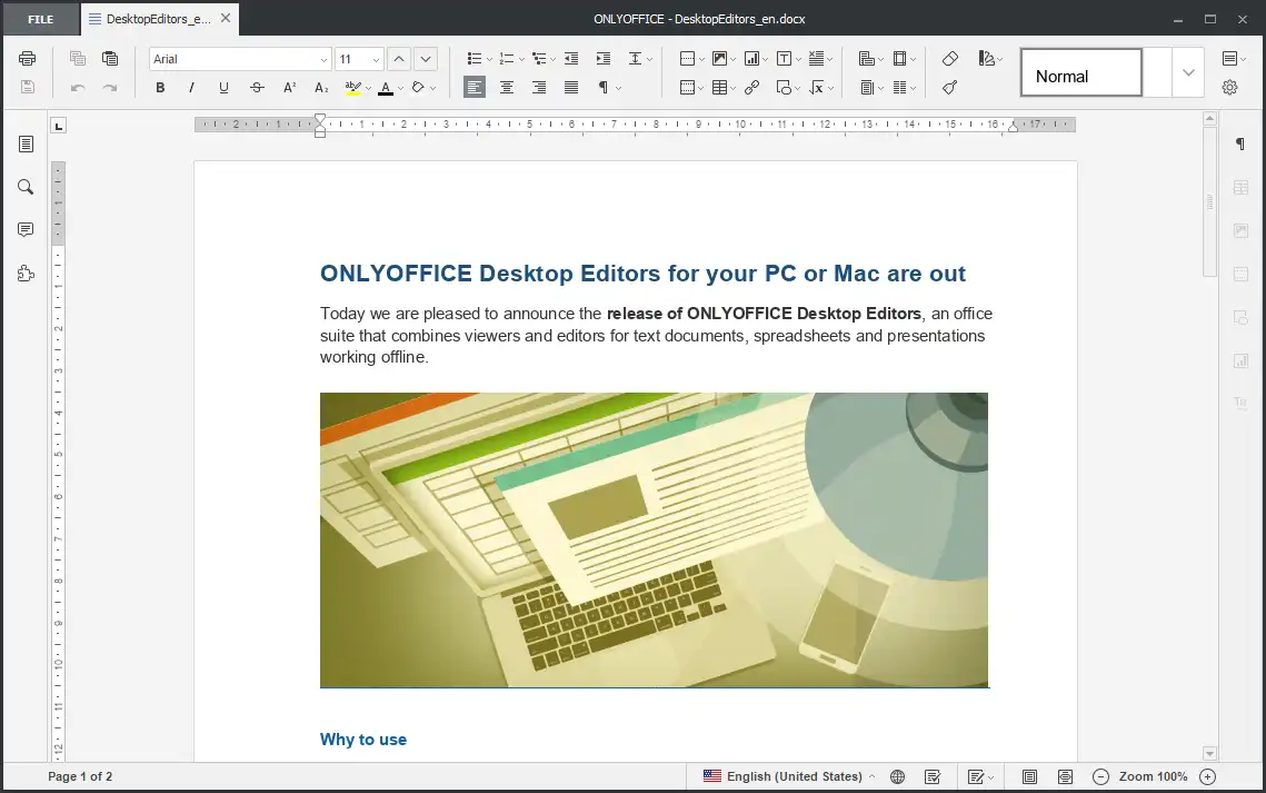 Scarica lo strumento web o l'app web ONLYOFFICE Desktop Editors