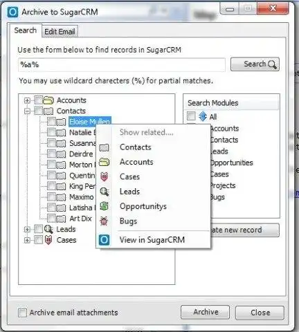 Download web tool or web app Opacus SugarCRM Outlook 2007 Plugin