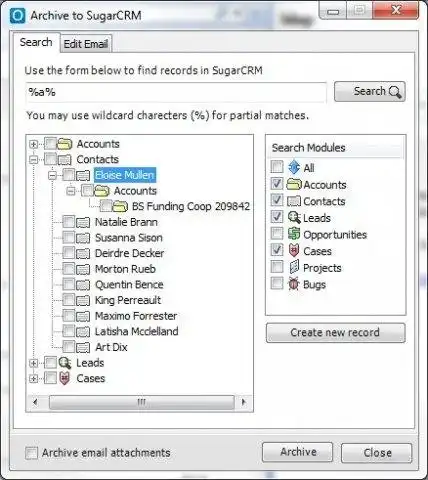 Download web tool or web app Opacus SugarCRM Outlook 2007 Plugin