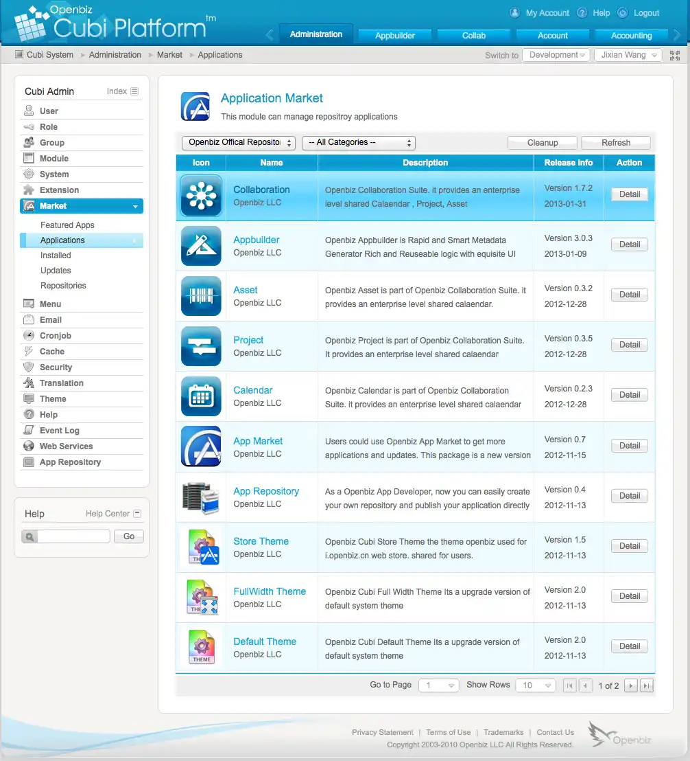 Download web tool or web app OpenBiz Project