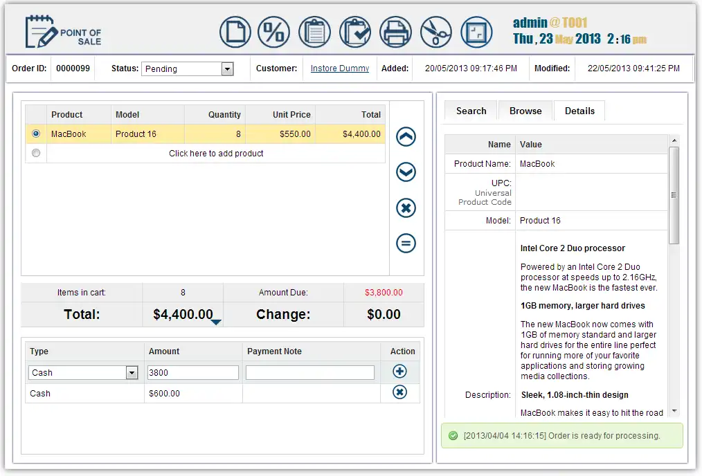 Download web tool or web app opencart POS (point of sale) STD Demo