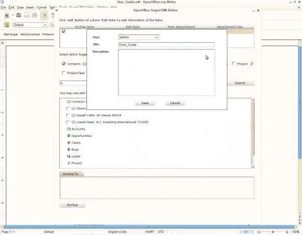 הורד כלי אינטרנט או אפליקציית אינטרנט OpenOffice Addon עבור SugarCRM