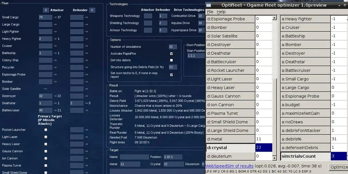 Descargue la herramienta web o la aplicación web Optifleet - ogame OPTImizer of FLEET para ejecutar en Windows en línea sobre Linux en línea