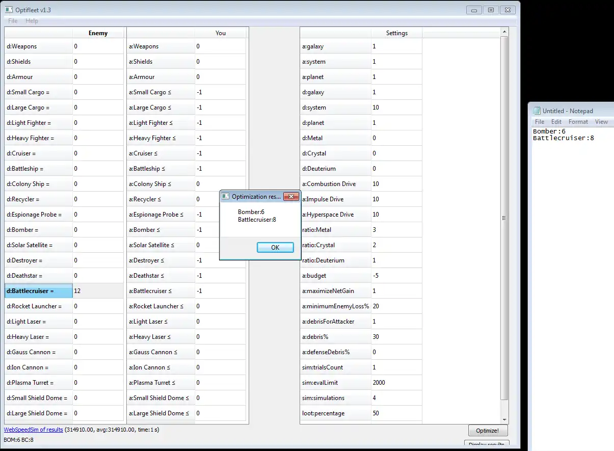 Mag-download ng web tool o web app Optifleet - ogame OPTImizer ng FLEET na tumakbo sa Windows online sa Linux online