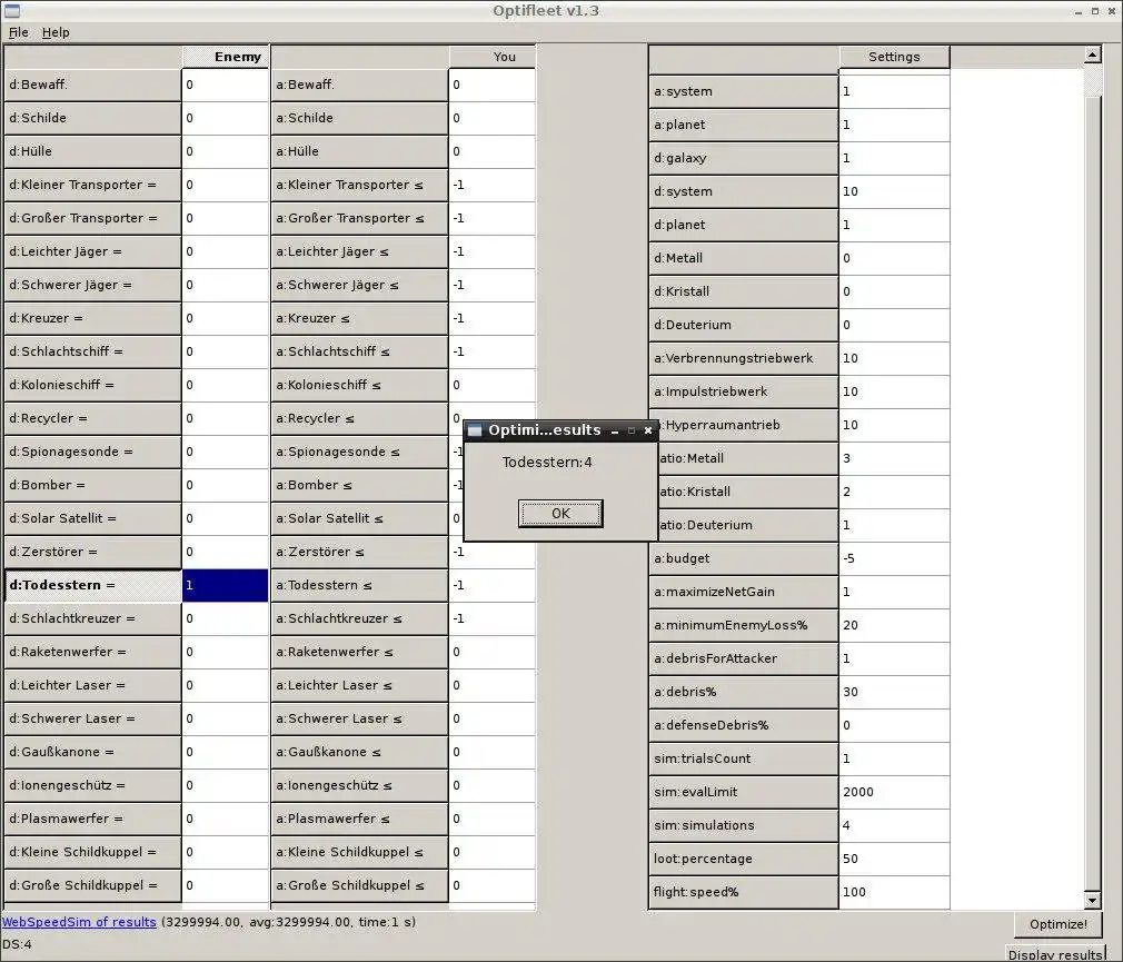 Descargue la herramienta web o la aplicación web Optifleet - ogame OPTImizer of FLEET para ejecutar en Windows en línea sobre Linux en línea