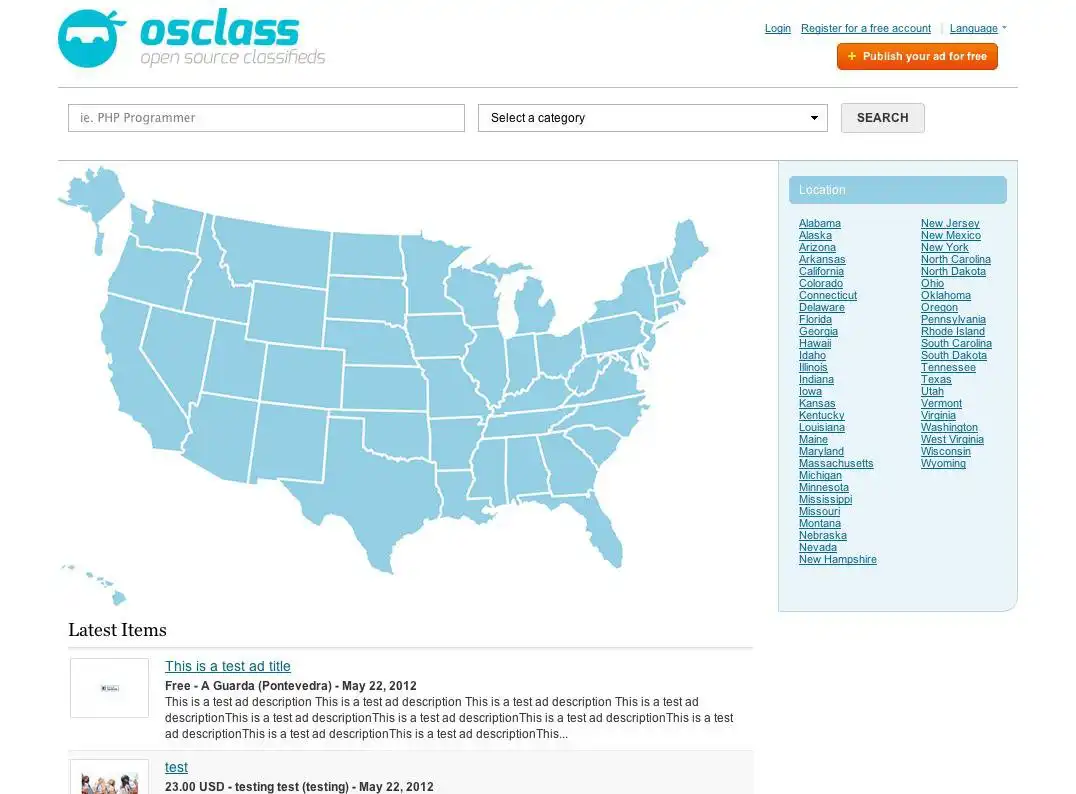 Download web tool or web app Osclass for classifieds