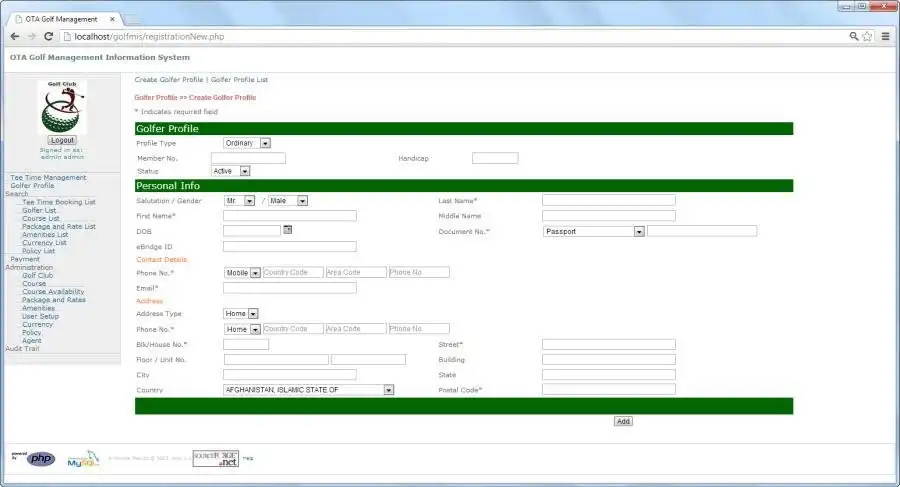 Download web tool or web app OTA Golf Management