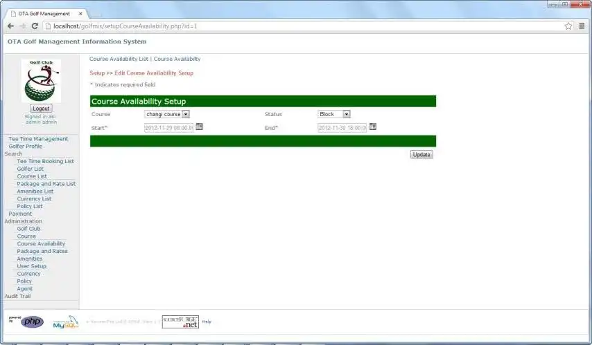 Download web tool or web app OTA Golf Management